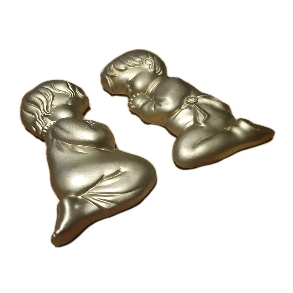 Boy Girl Child Praying Vintage Miller Studio 80s Antique Gold Color‎ Wall Decor